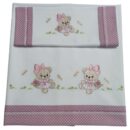LEN0002 Lenzuolino carrozzina orsetti con salopette rosa