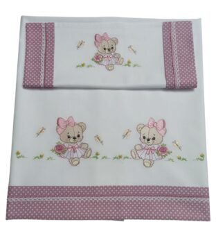 Lenzuolino carrozzina orsetti con salopette rosa