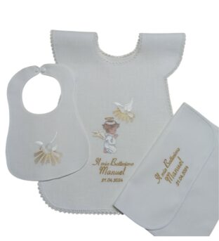 Camicina Battesimale Angelo in ginocchio con colomba celeste