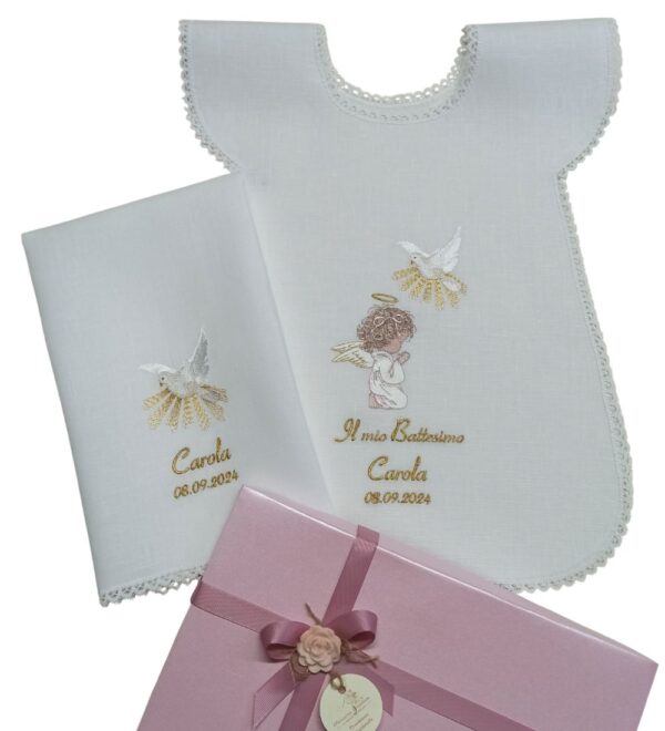 BAT0009 Angelo in ginocchio con colomba rosa