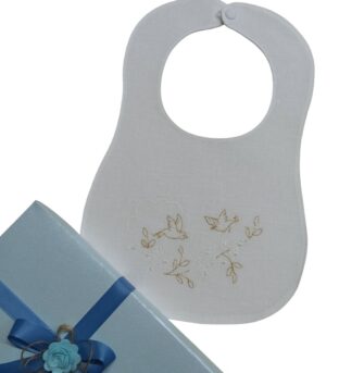 Bavetta battesimale colombe con bottone