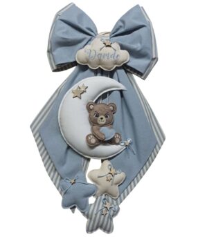 Fiocco Nascita doppio rustic con luna celeste