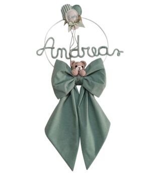 Fiocco Nascita doppio rustic verde con orsetto