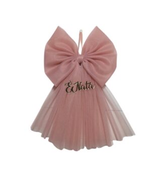Fiocco nascita in tulle rosa antico fuori porta