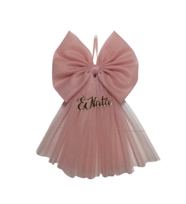 Fiocco nascita in tulle rosa antico fuori porta1 Fiocco nascita in tulle rosa antico fuori porta1