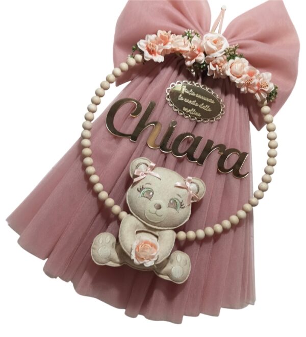 Fiocco nascita tulle rosa antico con orsetto2 Fiocco nascita tulle rosa antico con orsetto2